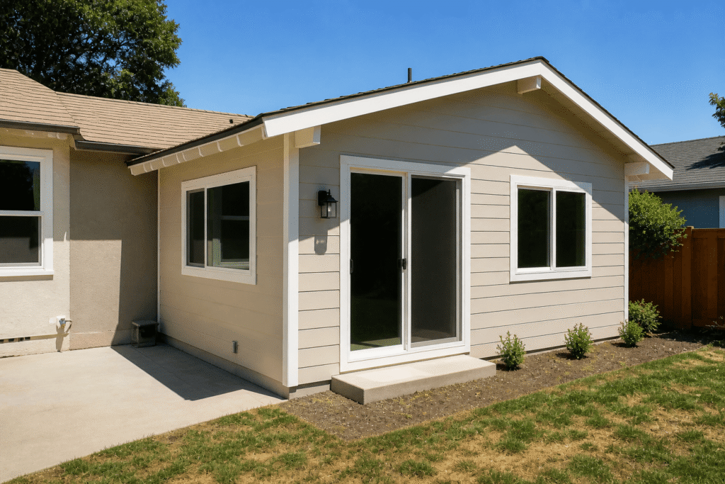 Backyard room addition built onto a residential home