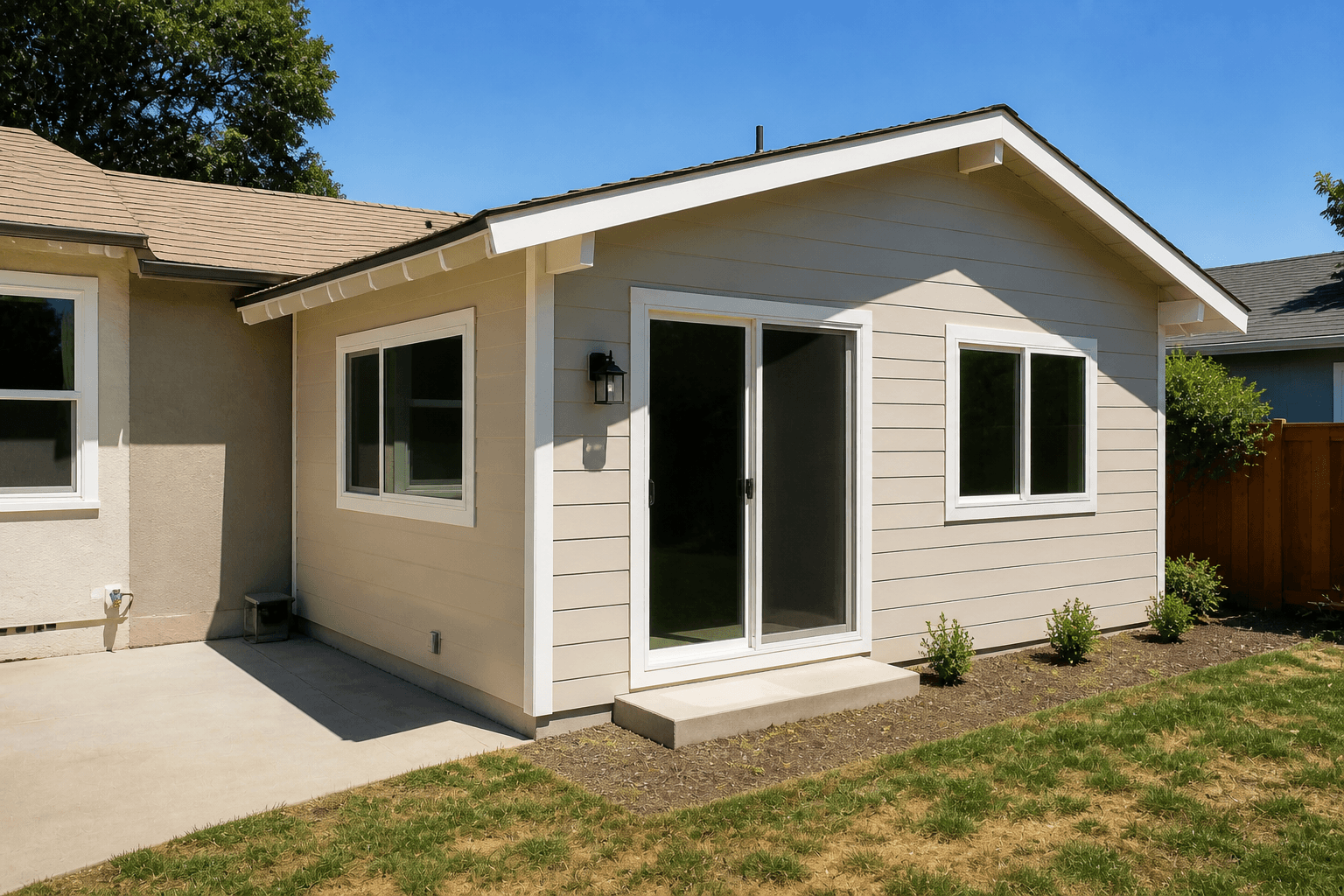 Backyard room addition built onto a residential home