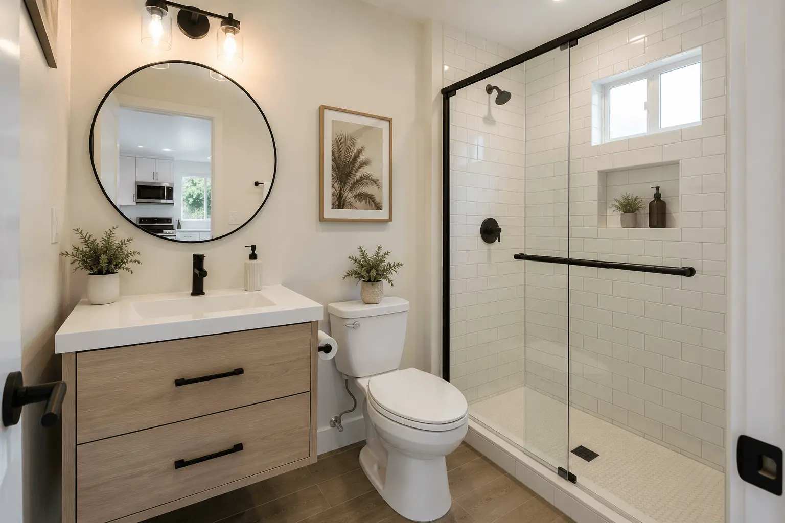 ADU bathroom in Carlsbad rental unit with modern finishes by Elements Design & Build