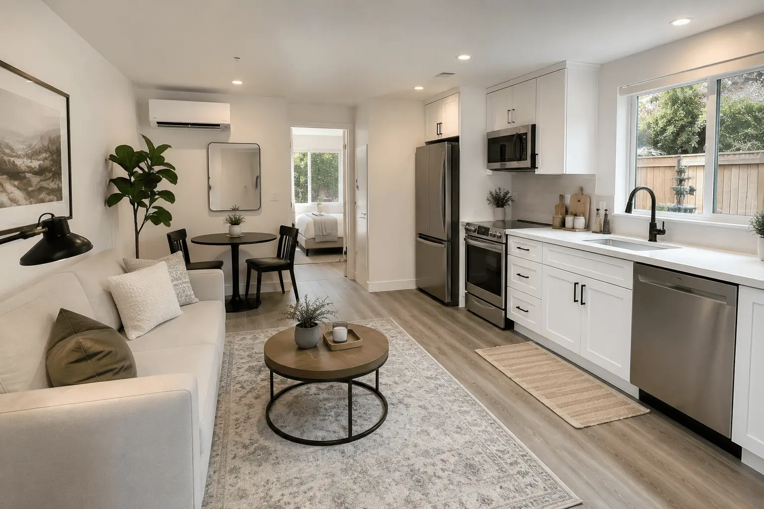 ADU interior living and kitchen area in Carlsbad rental unit by Elements Design & Build