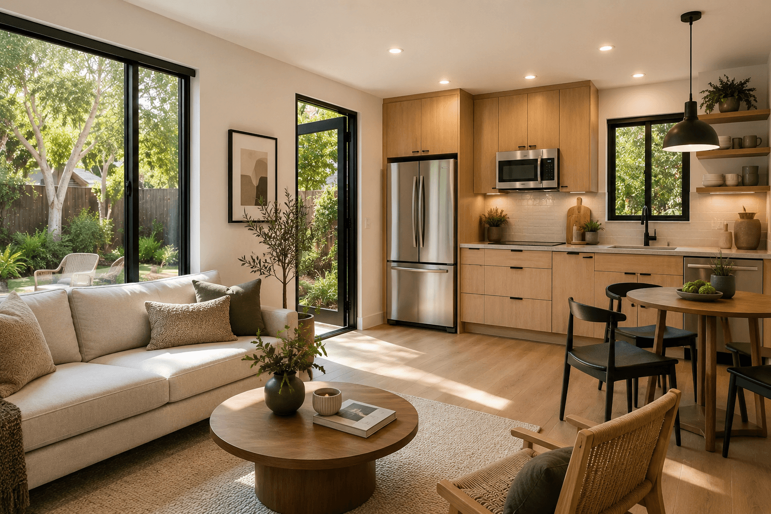 Modern ADU interior in San Diego with open plan living space