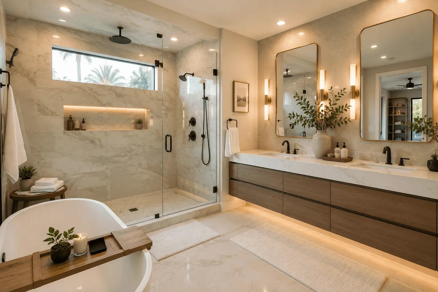 Bathroom remodeling Chula Vista San Diego - modern walk-in shower and floating vanity by Elements Design & Build
