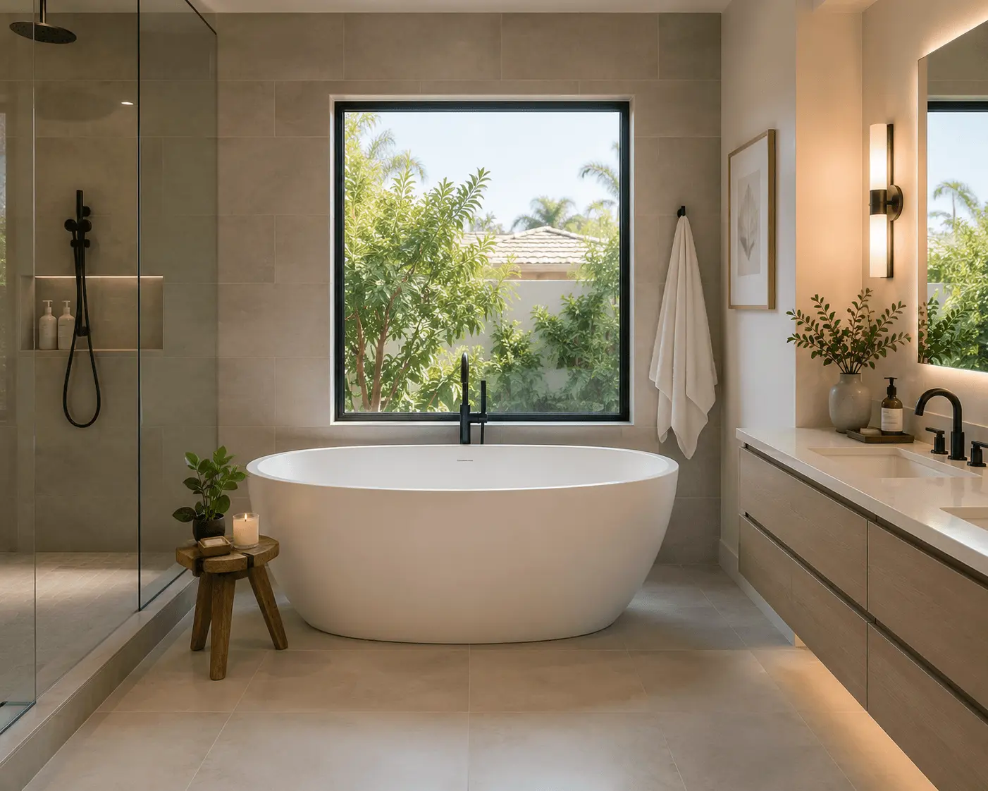 Freestanding soaking tub bathroom remodel in Chula Vista San Diego by Elements Design & Build