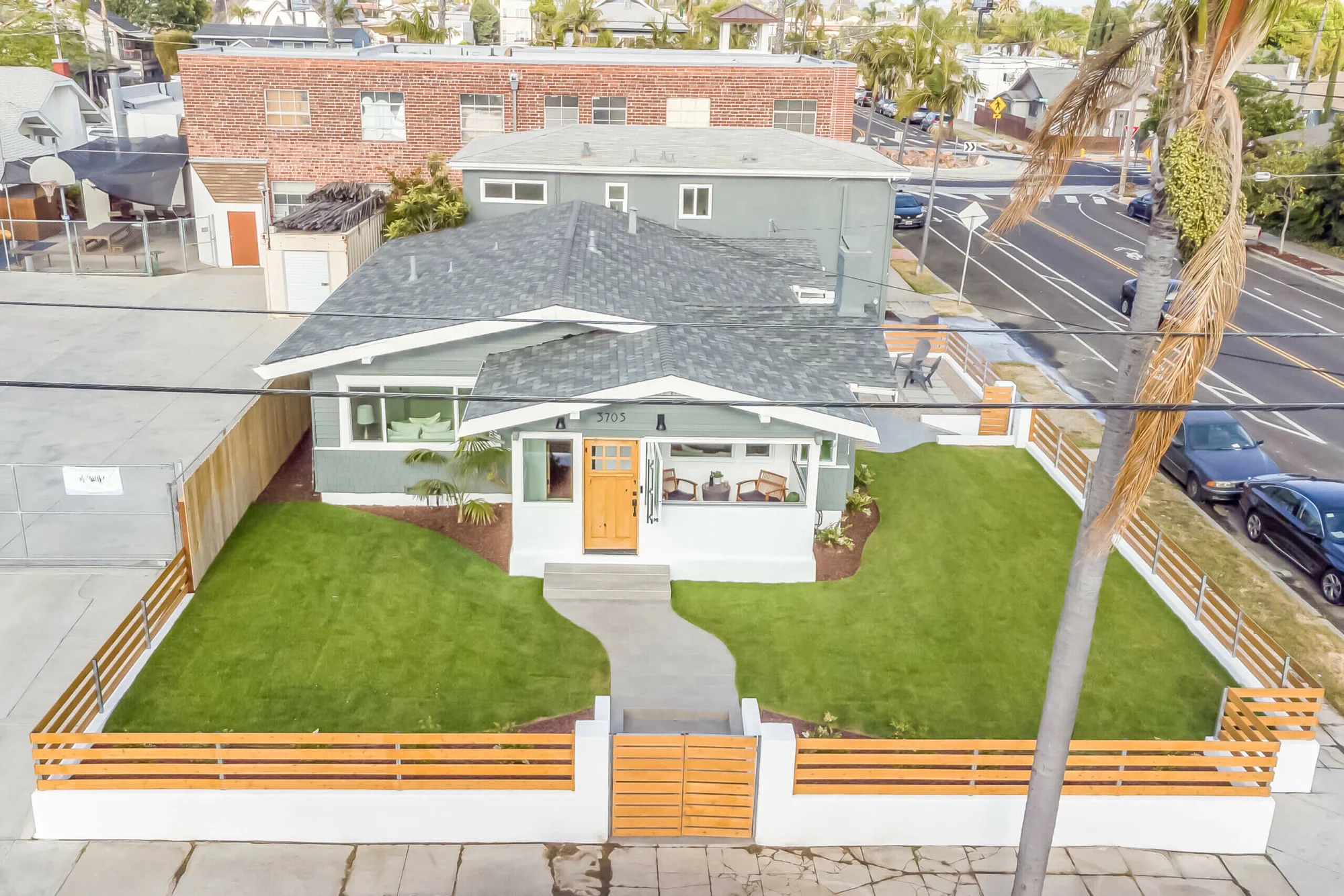 Aerial view of a completed whole-home remodel