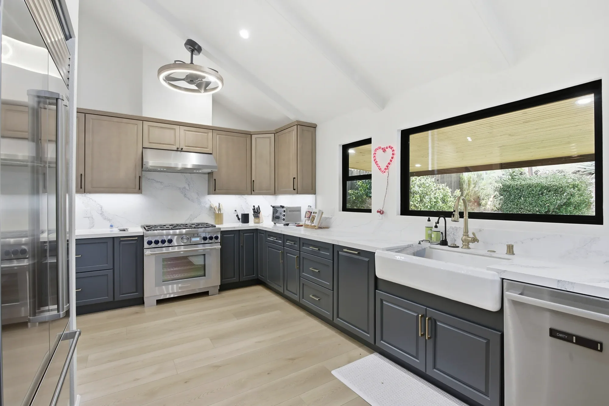 Two-tone kitchen with farmhouse sink, San Diego