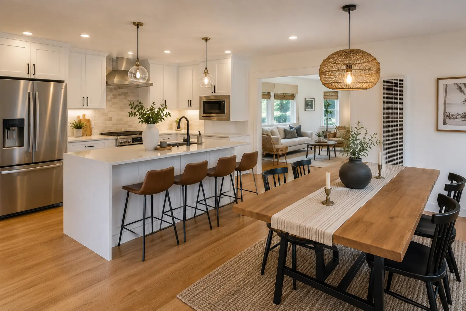 Open kitchen remodel in North Park San Diego with island and bar seating by Elements Design & Build