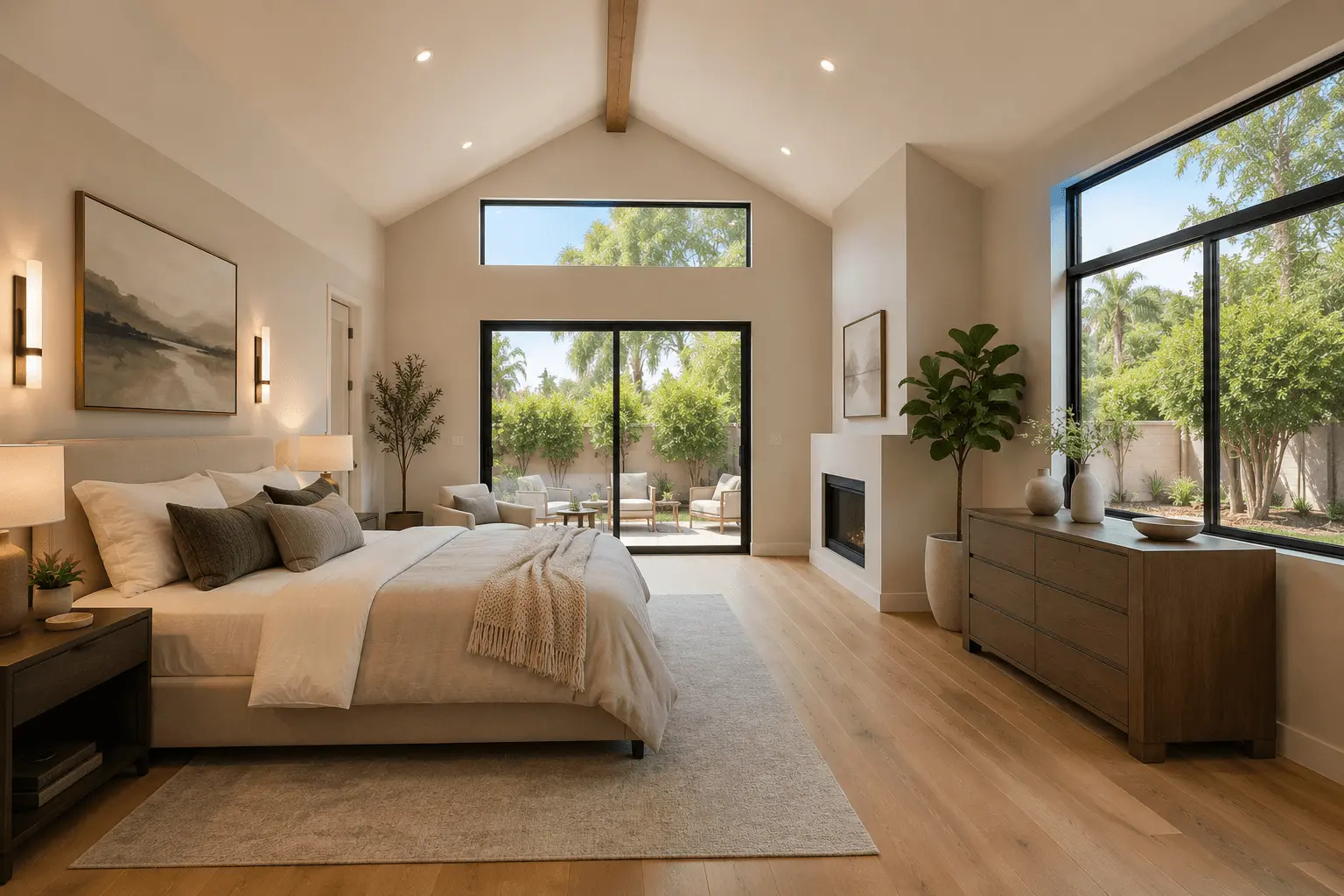 Primary suite addition in San Diego with vaulted ceiling and natural light by Elements Design & Build
