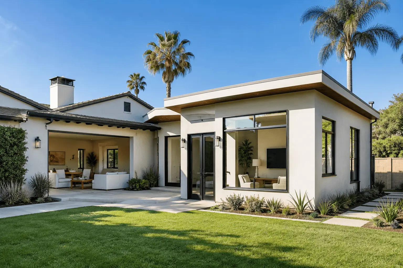 Room addition cost in San Diego - modern home exterior with seamless addition by Elements Design & Build