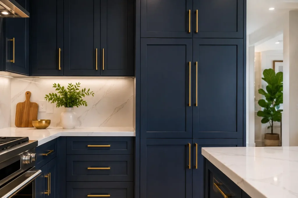 Kitchen cabinet remodel San Diego - custom dark navy cabinetry by Elements Design & Build