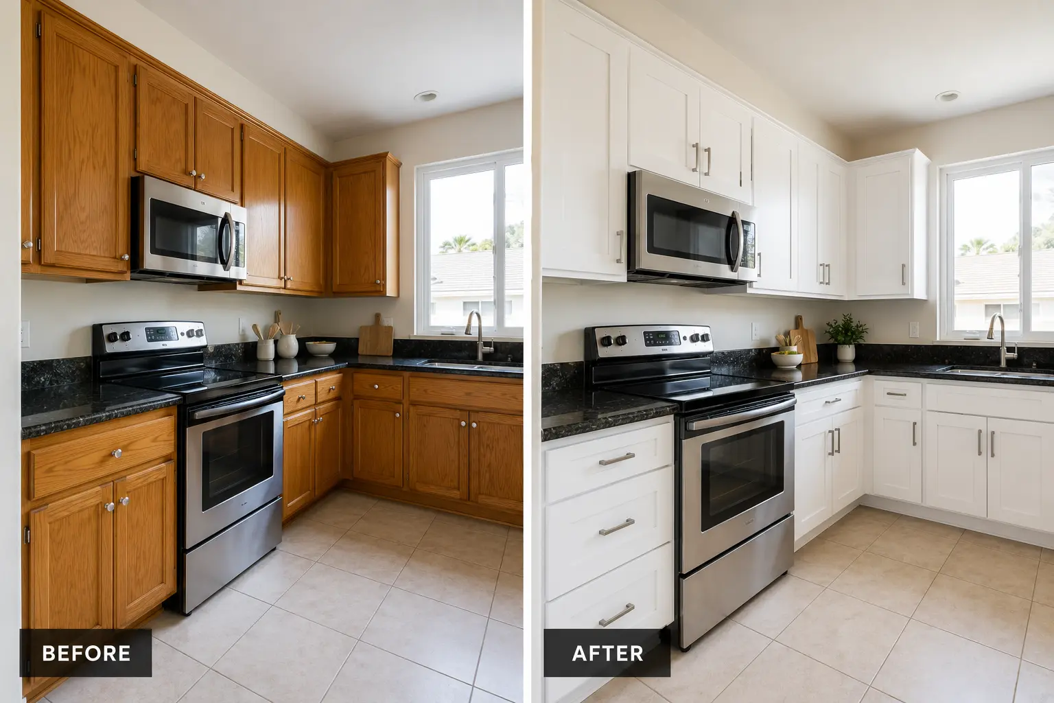 Kitchen cabinet refacing cost in San Diego - new white shaker door fronts on existing cabinet boxes by Elements Design & Build