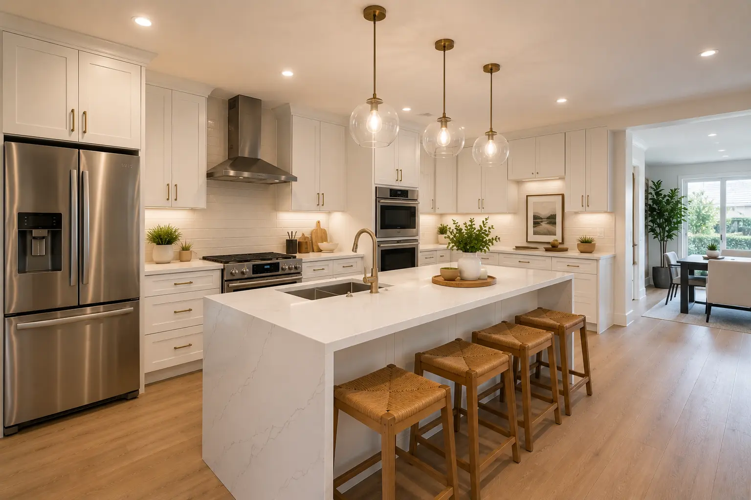 Kitchen cabinets and countertops cost in San Diego - fully remodeled kitchen with island by Elements Design & Build